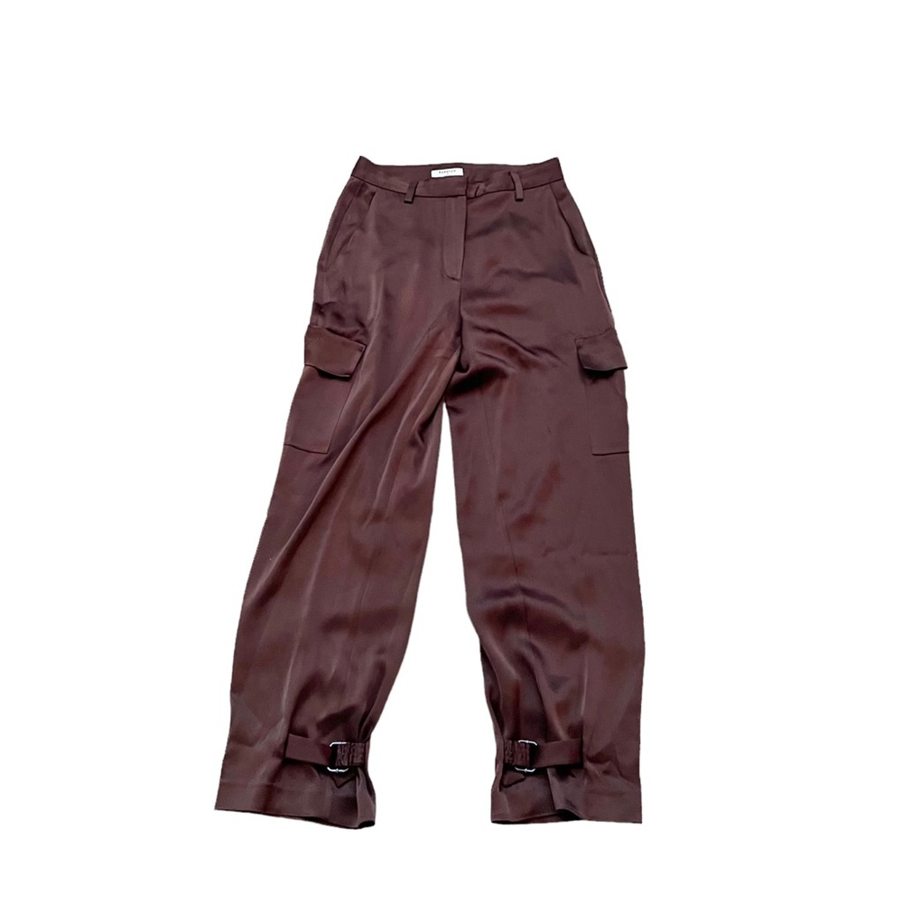 Babaton Aritzia Refined Brown Satin High Rise Cargo Pants